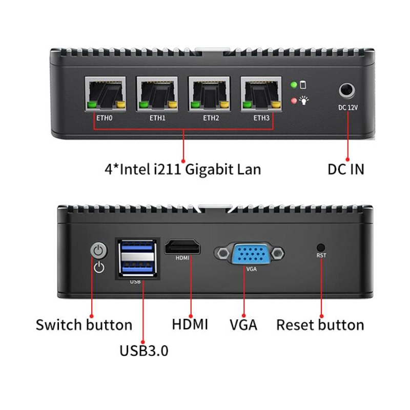 J4125 Quad Core 4 LAN AES Ni Pfsense Mikrotik Network Firewall Appliance Desktop Mini PC