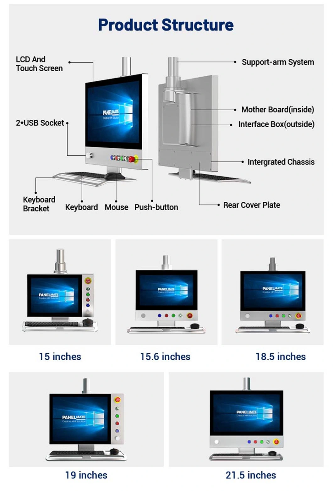 15 Inch Industrial Operation Panel HMI Cantilever Enclosure Supported Arm System Control Panel IP65 Capacitive Touch Screen LCD Display Beckhoff Panel Monitor